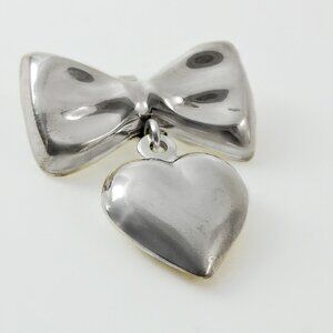 Taxco Sterling Pendant - Sterling Bow Brooch - Mexican Bow and Heart Pendant
